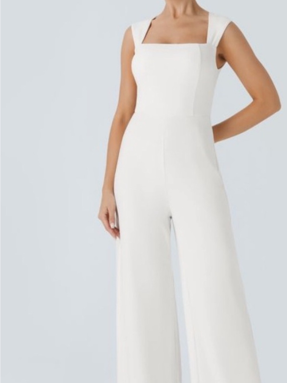 HALARA White Square-Neck Wide-Leg Jumpsuit